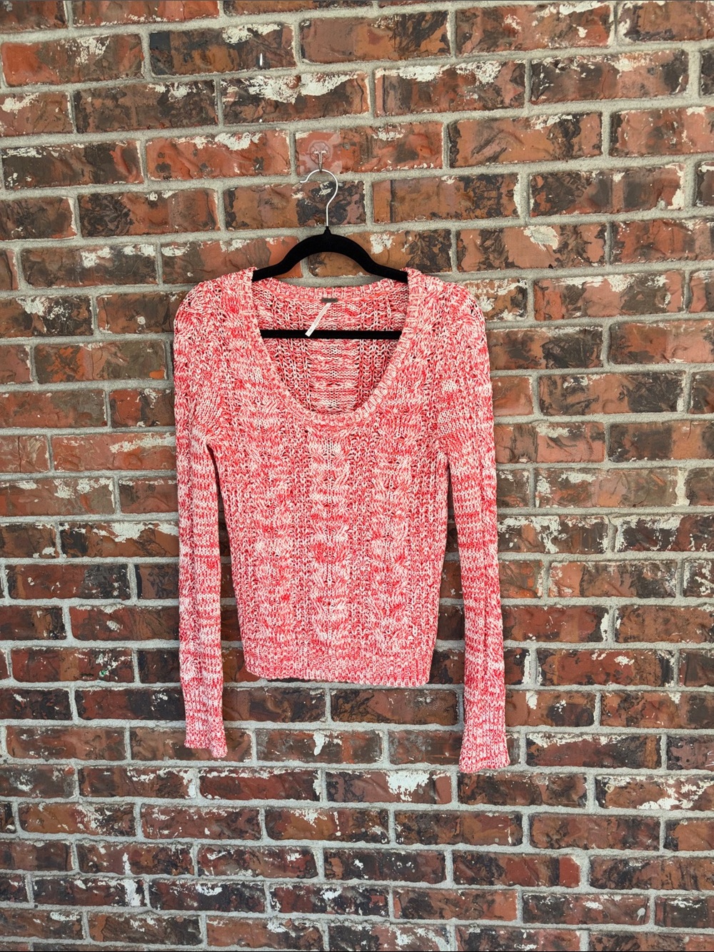 Free People Red and White Marled Scoop Neck Sweater